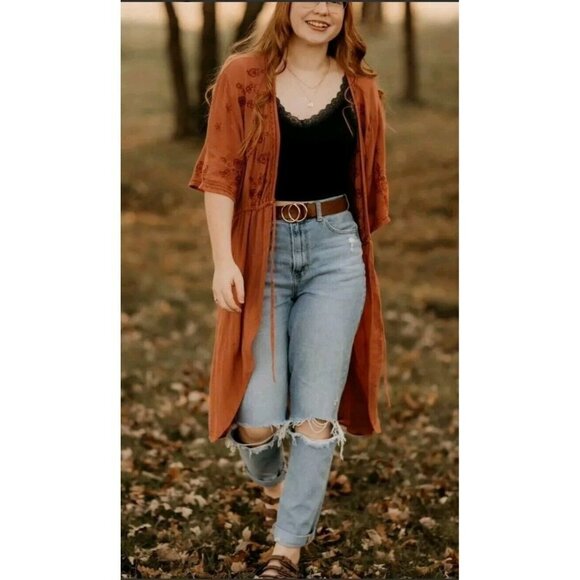 Maurices Other - Maurices Open Front Shawl Rust Cardigan Womens Swim Cover-Up 3/4 Sleeve Sz Small